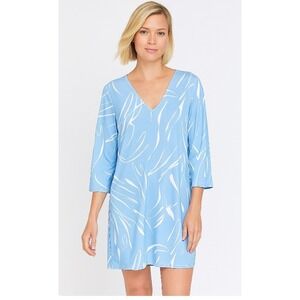 Alfani Oversized Small Dress Blue White‎ Abstract Print V Neck Long Sleeve